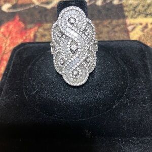 925 sterling silver clear cubic zirconia cocktail ring, size 7